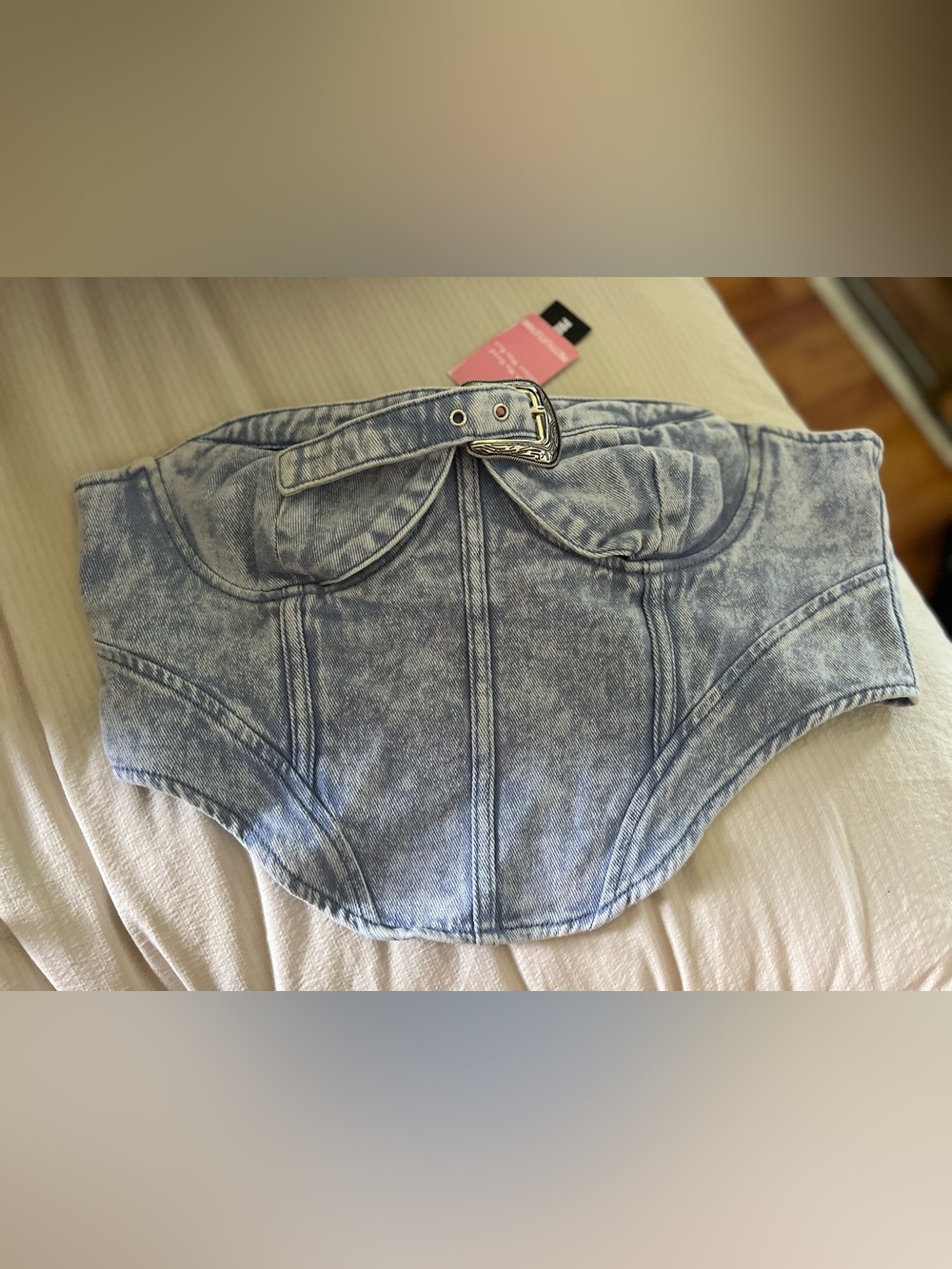 PrettyLittleThing Acid Wash Blue High Waist Denim Corset Shorts